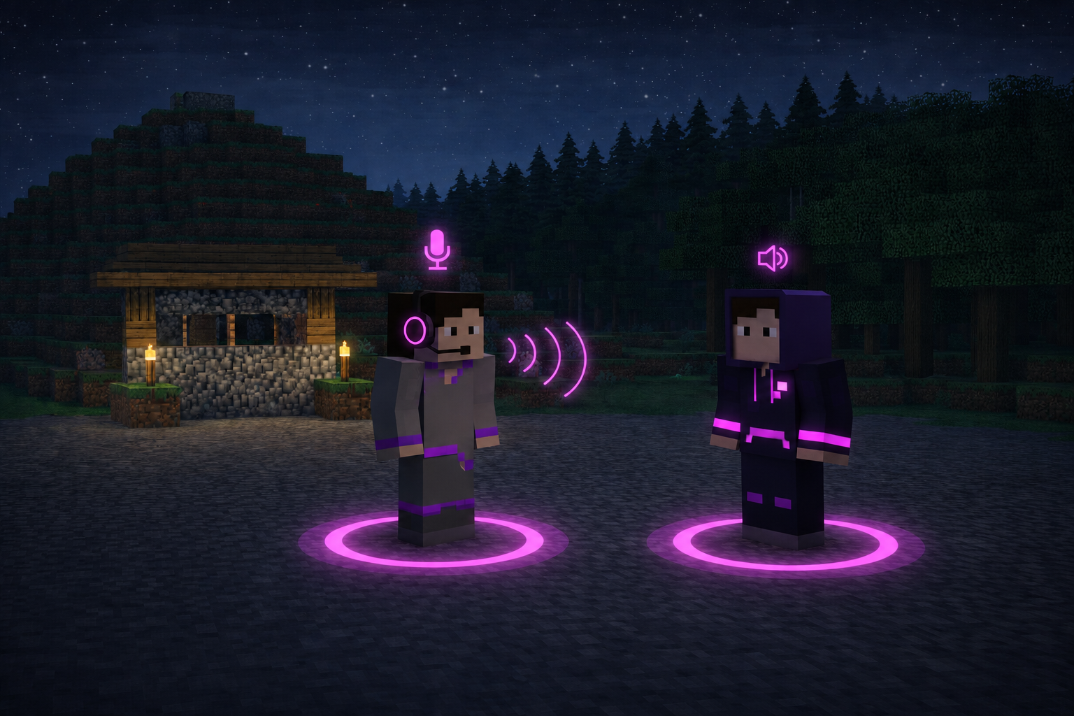 Dois jogadores usando ObsidianVoiceMod para comunicação por voz